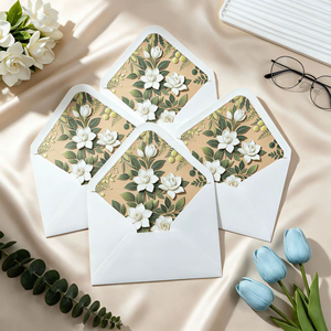 Enveloppes personnalisées imprimées avec motif floral, enveloppes en papier blanc avec doublure florale intérieure pour invitation de mariage ou carte de vœux - Product Image 3