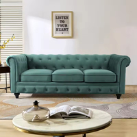Design classique Chesterfield vert velours tufté canapé rouleau bras 3 places velours Chesterfield canapé ensemble meubles de salon