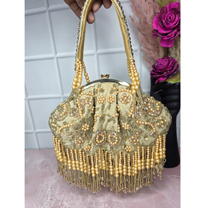 Pearl Beaded Bridal Purse Delicate Handcrafted Design Satin Interior Ideal for <b>Brides</b> and Bridesmaids Compact Size - Product Image 1