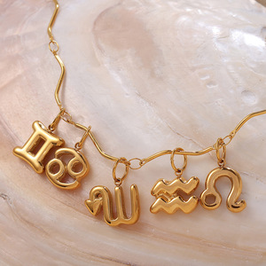 Pendentif en acier inoxydable des douze constellations plaqué or 18 carats pour la fabrication de colliers, formes variées, composants de bijoux - Product Image 3