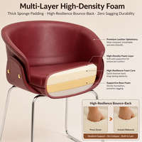 Chaise d'appoint à dossier incurvé avec poche latérale et clous dorés, base en métal, chaise de salle à manger moderne rembourrée rouge