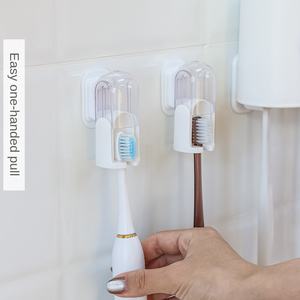 <span class=keywords><strong>Wall</strong></span>-Mounted Household <span class=keywords><strong>Toothbrush</strong></span> Titular Ventosa Pull Design PC Material Cinza Prova para Banheiro Cozinha Armazenamento Organizer - Product Image 1