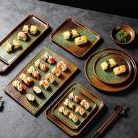 ESTICK Plat carré plat en porcelaine vintage de luxe léger pour sashimi, compatible micro-ondes, glaçure multicolore, 7-13 pouces, style japonais rétro