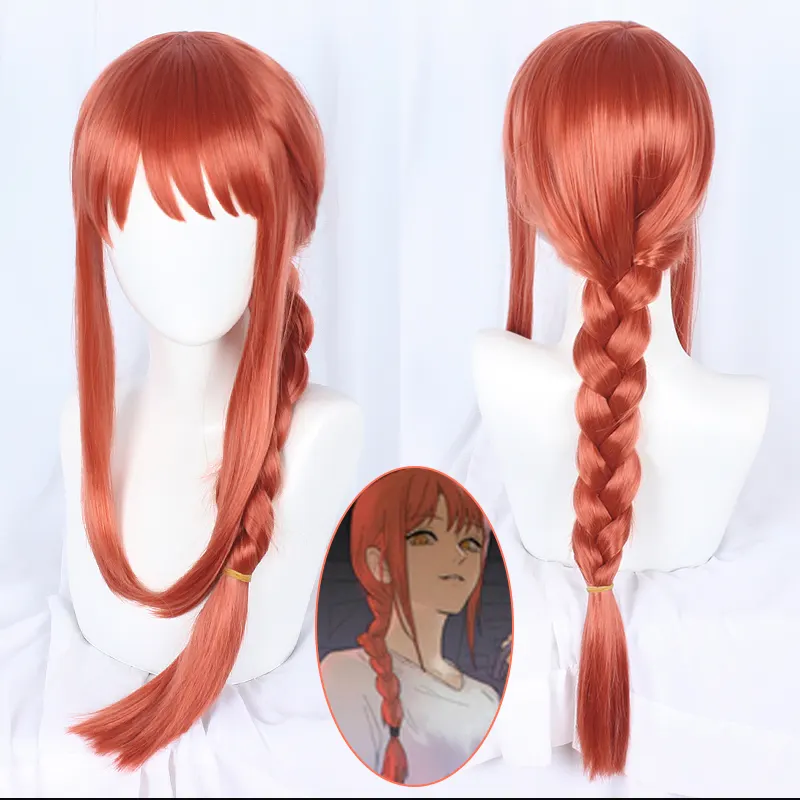 Mcoser Chainsaw Man Makima Red Braided Long Heat Resistant Synthetic Hair Halloween Party Role Play Cosplay Wigs