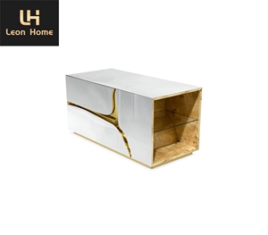 Hot Sale Modern Design Silver <strong>Mirrored</strong> <strong>Nightstand</strong> Finish Luxury Style Stainless Steel Bedside Table for Bedroom - Product Image 1