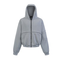 Nouveau sweat à capuche en coton style vintage américain, coupe ample, avec fermeture éclair, effet usé et délavé, style motard urbain