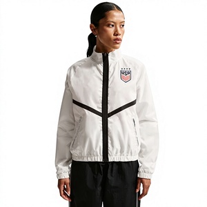 Veste de survêtement 2-en-1 pour femme, blanche, coupe-vent, écologique, à manches longues, col roulé, fermeture éclair frontale, design sportif, légère, unie, pour l'automne - Product Image 1