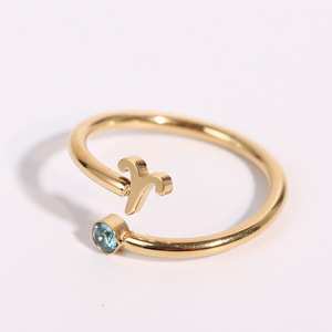 Vergoldeter Edelstahl 12 Sternzeichen Einstell ringe Horoskop <span class=keywords><strong>ring</strong></span> Goldringe für Frauen 18 Karat Schmuck - Product Image 6