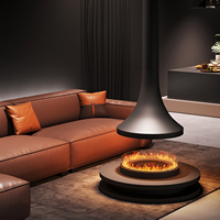 Cheminée électrique décorative de dernière génération avec cloche évasée suspendue, protection contre le vent en verre et effet vapeur d'eau