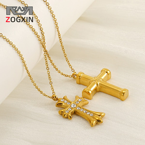 <b>Cross</b> Pendant Necklace Stainless Steel Gold Plated With Diamond Inlay For Women Fashion Jewelry Gift Clavicle <b>Chain</b> - Product Image 2