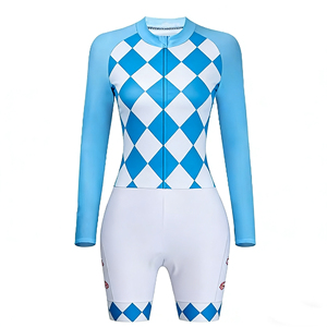Vente flash : Combinaison <span class=keywords><strong>de</strong></span> triathlon pour femmes 100% polyester, manches longues, shorts rayés, séchage rapide, jersey sublimé - Product Image 1
