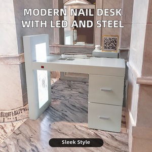 CONRIS Modern European Style Nail Spa <b>Desk</b> <b>Salon</b> Manicure Furniture LED- Light Dust Collector Stainless Steel Material Apartment - Product Image 2