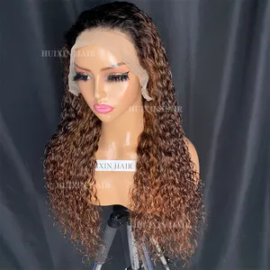 Wholesale Raw Cuticle Aligned Brazilian Indian 100% Virgin Remy Human Hair1b brown deep wave 13x4 transparent lace frontal wig