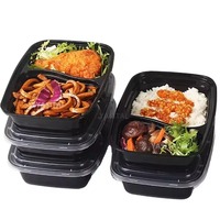 Boîte à bento jetable robuste en plastique sans BPA à deux compartiments, compatible micro-ondes, pour la conservation des aliments frais et la planification des repas au bureau