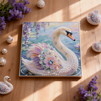 Lukisan Mutiara Bentuk Khusus Persegi Dilukis Tangan Angsa Putih Berenang di Latar Belakang Bunga Wisteria Seni Dinding DIY Kit 1 Buah