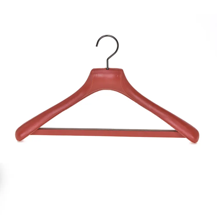 Inspring custom hanger wooden brand hanger coated with leather hangers for clothing store