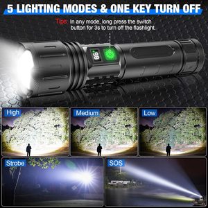 Lampe torche tactique d'urgence LED rechargeable super puissante 15000 mAh, longue portée, chargement USB, étanche IP6, vente en gros - Product Image 3