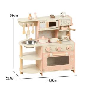 Cute <b>Pink</b> Custom Kids Kitchen Chef Portable Promotional Pretend Play Set with Coffee Machine Microwave Oven Cookware Accessories - Product Image 2