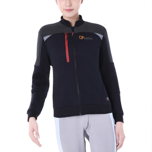 Sweat-shirt décontracté et respirant pour femme, style Ttake, avec fermeture éclair sur le devant, col montant, gris marine, empiècements en maille tricotée, vêtement de travail - Product Image 2