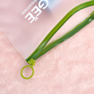 Custom Logo Matte Frosted PVC Zipper Pouch Slider Custom Logo Printed Beauty Storage Bag for Cosmetic Kits with Ring Loop - Product Image 4