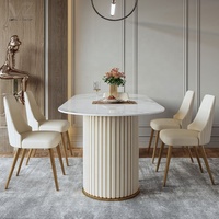 Table à manger ovale de style nordique moderne en pierre frittée, 4 à 6 places, table à manger de luxe avec plateau en marbre