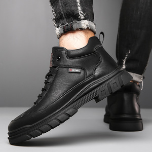 Bottes de combat pour hommes en cuir véritable, bout rond, doublure en fourrure, semelle en caoutchouc antidérapante, chaussures chaudes d'hiver pour l'extérieur - Product Image 4