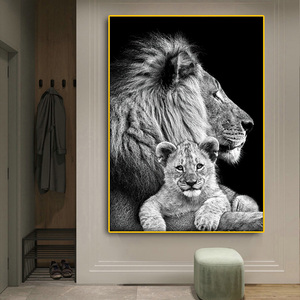 Aishiya-peintures à l'huile de Lion <span class=keywords><strong>noir</strong></span> <span class=keywords><strong>blanc</strong></span>, affiches <span class=keywords><strong>et</strong></span> imprimés sur toile, tableau mural d'art moderne, Animal, pour décor de la maison - Product Image 5