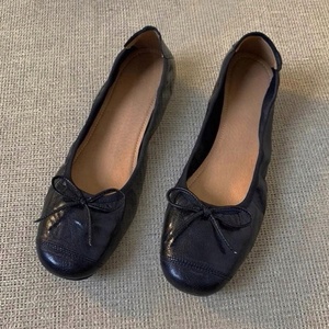 Ballerines en cuir véritable à bout rond, à enfiler, couleur unie, avec nœud décoratif, chaussures plates souples pour femmes, toutes saisons - Product Image 2