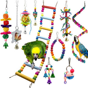 10 Pcs Bird Parrot <b>Swing</b> Chewing Toys Ladder Mirror Multicolored <b>Wooden</b> Bell Bird Toy <b>Set</b> - Product Image 1