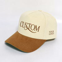 Gorras de béisbol de pana de dos tonos con logotipo de letras personalizadas, bordadas, de alta calidad, al por mayor, para uso diario informal.