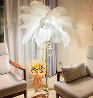 Lampe de table de salon de style américain, lampe de sol décorative d'angle de chambre à coucher, corps doré, plume d'autruche, lumière LED debout