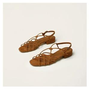 Sandales romaines d'été à bout rond tressées et ajourées pour femme, à talon épais, décontractées pour l'extérieur - Product Image 3