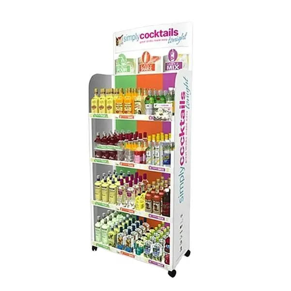 Nach 4 tiers lebensmittel display rack mit rollen/softdrink display regal/cocktail display stand