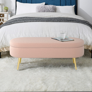 Panca Contenitore Ovale Rosa Flanella 43.5x16x16 con Gambe in Metallo, Pouf per Camera da Letto - Product Image 4