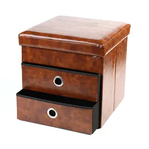 Popular And Hot Selling Home Leather With Drawer Collapsible Seat Folding Footstool Ottoman Stool Footstool