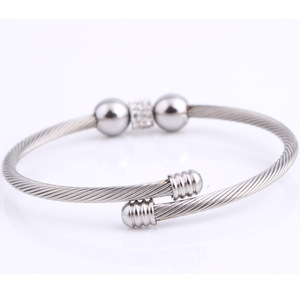 Stainless Steel Cable <b>Bracelet</b> 4Mm Round <b>Bead</b> Rhinestone Channel Setting Women's Jewelry Gift - Product Image 5