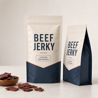 Sacs d'emballage personnalisés à fond plat pour bœuf séché, pochettes imprimées pour marques de snacks à base de viande séchée
