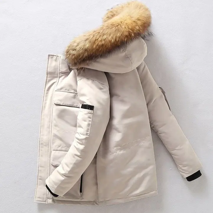 Özel giyim kanada artı boyutu kadın erkek kış ceket kirpi mont kapşonlu kaz tüyü dolgulu ceket açık kışlık ceketler