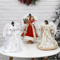 Nouvel ange de Noël 2026 de 40 cm avec sceptre, sommet de sapin de Noël, ange afro-américain, décoration pour la maison et les fêtes