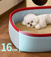 Coussin Nid pour Animaux de Compagnie Ovale Semi-fermé, Tendance et Adorable, pour Chien et Chat, avec Tapis en Rotin Réversible Rafraîchissant, Respirant, Doux, pour l'Été, avec Coussin de Soutien et Antidérapant
