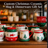Ensemble de vaisselle en céramique de Noël sur mesure OEM, tasses en céramique dans un coffret cadeau pour les dîners de fête