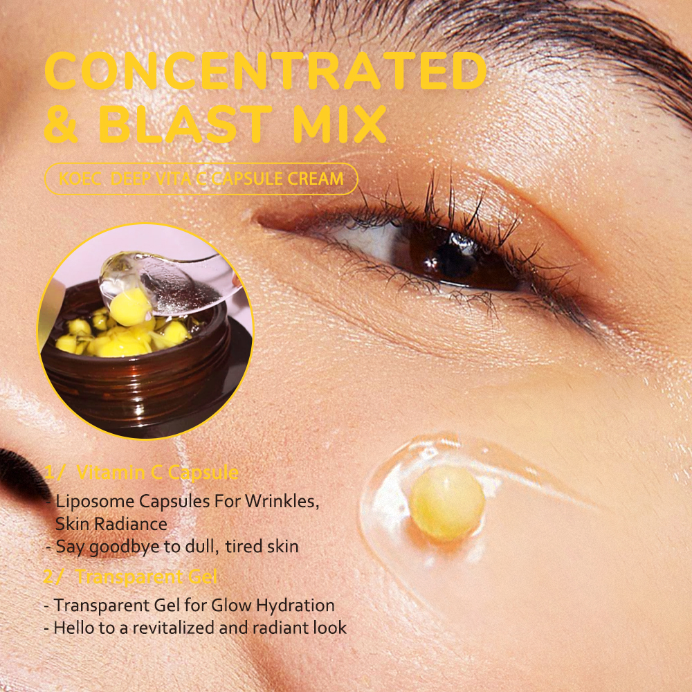 Hidratante Facial em Cápsulas Douradas de Vitamina C KOEC 50g para Rugas,  Radiância da Pele, Gel Transparente para Hidratação e Brilho| Alibaba.com, image size:1000x1000
