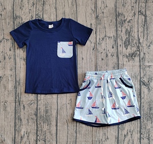 เสื้อผ้าเด็กผู้ชายลายเรือใบ RTS Hunting ผ้าฝ้าย 95% สแปนเด็กซ์ 5% ขายส่ง ชุดฤดูร้อน เสื้อ+กางเกงขาสั้น 2 ชิ้น - Product Image 3