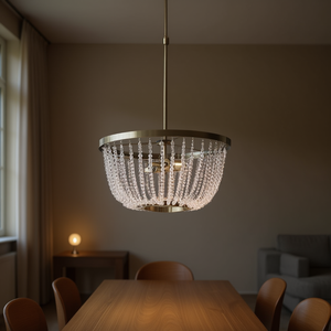 Beaded <b>Chandelier</b> 2-Light Gold <b>Crystal</b> Pendant Light Round Bowl Shape Home Decor Indoor <b>Lighting</b> E26 LED 2700K - Product Image 2