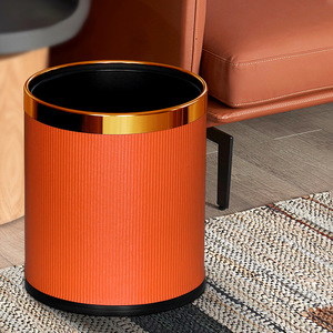 Sailu Double Layer Trash Can 10L Cylindrical Orange Gold Ring Indoor Hotel Home Use - Product Image 4