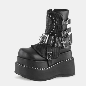 <span class=keywords><strong>Bottes</strong></span> Gothique Punk à bout large, talon haut 5-8 cm, fermeture éclair latérale, doublure en microfibre, rivets tête de mort, style Subculture Heavy Industry pour femme - Product Image 3