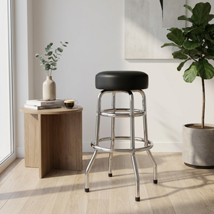 כיסא בר מסתובב רטרו 300 פאונד קיבולת עומס בסיס כרום PVC מושב מרופד מעור כיסא דלפק תעשייתי לבית בר - Product Image 5