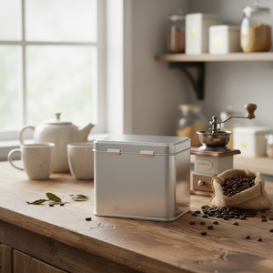 Kontensan กล่องดีบุกทรงสี่เหลี่ยมผืนผ้าขนาด500มล. กาแฟชาและเครื่องดื่มร้อนขนาด75x100มม. x H85mm 0.5ลิตร L494ฝาปิดแบบบานพับ - Product Image 3
