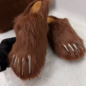 Pantoufles personnalisées à griffes en fourrure pour hommes, pantoufles fantaisie en forme de <span class=keywords><strong>patte</strong></span> <span class=keywords><strong>d</strong></span>'animal unisexe, pantoufles en peluche chaudes pour l'hiver, pantoufles moelleuses avec griffes métalliques, logo personnalisé - Product Image 5