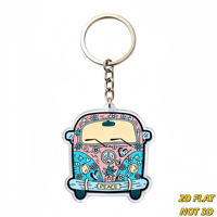 Gantungan Kunci Akrilik Hippie Van PEACE Desain Retro Flower Power dengan Tanda Perdamaian & Hati untuk Kunci, Tas, Ransel